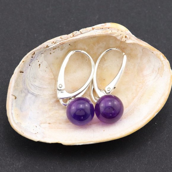 Silver (925) earrings with purple natural amethyst, diameter 8mm - Picture 4 of 12